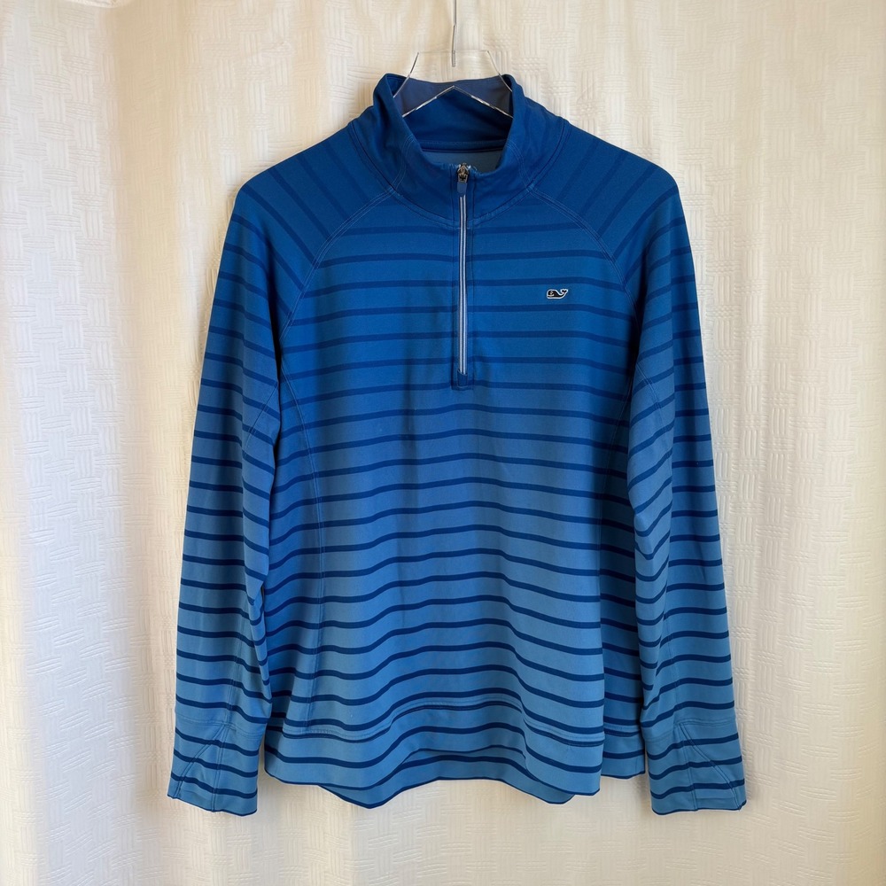 Vineyard Vines Performance Mens XL Blue Ombre Striped 1/4 Zip Pullover Sweater